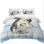Cute Animal Art Drawings Penguins Holding Hands Quilt Cover
