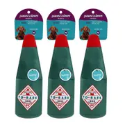 3x Paws & Claws Pet Dog 20x8cm Soft Plush Toy Hot Sauce Bottle w/ Squeaker Green