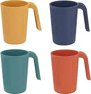 4 Pack of Plastic Cups with Handles, Stacking Camping Mugs, Unbreakable Lightweight Drinking Cups, Hot or Cold Water Milk Tea Tumblers, Dishwasher and Microwave Safe for Kitchen, Picnics, Travels