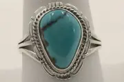 Signed Native American Navajo Made Sterling Silver Sierra Nevada Turquoise Ring