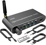 Bluetooth 5.1 Transmitter Receiver Digital to Analog Audio Converter Black Aluminum Alloy for TV, Gaming