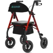 Deluxe 10” ELENKER Heavy Duty Rollator Walker Rolling Walking Medical Aid Red
