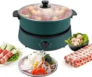 Multifunctional Electric Hot Pot with Divider, Shabu Shabu Hot Pot, Double Flavor Non-Stick Hot Pot, Temperature Control, Large Capacity 4L for 3~7 People,1500W, Green