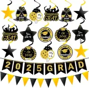 34Pcs Graduation Decorations 2025 Pre-Assembled Hanging Swirls 2025 GRAD Banner