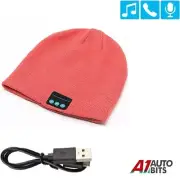 Red Unisex Warm Hat Beanie with Bluetooth Connection and Built-in Headphones