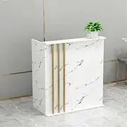 Modern Wood Reception Desk with Spacious Lockable Drawers, Elegant Front Counter for Salons, Cashier Front Desk, Office Reception Desk for Small Spaces(Marble Color)