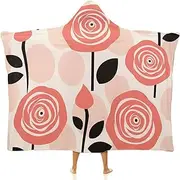 [Ausinbed] Roses Flower Cloak Hooded Blanket Fleece Hooded Robe Cloak Arctic Velvet Warm Throw Quilt Poncho Soft Nap Blanket Novelty Blanket Air Conditioning Blanket,60"x80"