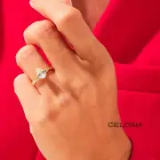 1.1CT Pear Moissanite Twisted Solitaire Promise Ring 14K Gold Engagement Ring