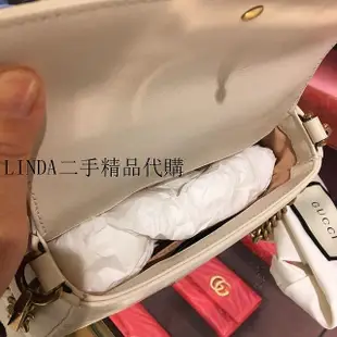 LINDA二手 Gucci 古馳 547260 GG Marmont 經典 白色 迷你 單肩包 斜背包 鏈條包