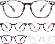BLS 5 Pack Reading Glasses Blue Light Blocking, Fashion Square Nerd Computer Readers Anti UV/Eye Strain/Glare Women/Men