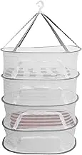 Laundry Hanging Mesh Rack, 4 Tier Foldable Laundry Drying Rack, Herb Drying Rack Clothes Dry Basket, Plant Drying Rack for Buds, Fruits, Hydroponics Flowers, Vegetables, Fish, Clothes, Doll (White)