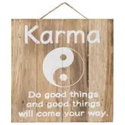 Willow & Silk Handmade Wooden 20cm 'Karma' Plaque Sign Wall Art/Home/Room Decor