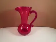 Vintage Ruby Red Crackle Art Glass Pitcher Jug