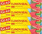 Glad Plastic Food Wrap Cling N Seal Film Kitchen Home 300 Sq.Ft. Roll , 4 Pack