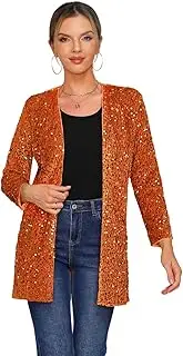 THANKPEARL Women's Sequin Jacket Sparkly Blazer Open Front Glitter Cardigan Long Sleeve Coat for Casual Party Cocktail