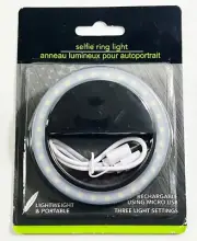 Selfie Portable LED Ring Fill Light Camera for Cell Phone USB Rechargeable BLACK