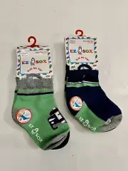 EZ SOX "The I Can Do It Sock" 4-Pack Ages 2-3 Years Shoe Size 4-6 Cars, Stripes