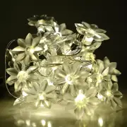 Solar Powered Lotus Flower String Lights - 30 LED Warm White, 8 Modes