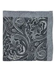 [Cambridge] Paisley Linen Pocket Square In Black/White