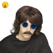 Brown 70's Shag Wig Beatles John Lennon Bee Gees 1960's Fancy Dress Costume