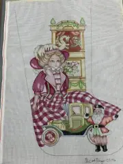 edie ginger hand painted PINK LADY STOCKING needlepoint canvas