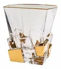 Barski Glass D.O.F. Tumbler glasses-Square-Set/6-11.7Oz.-Gold ice cube design