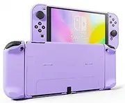 RHOTALL 3 in 1 Protective Purple Case Cover for Nintendo Switch OLED, Dockable Case for Nintendo Switch OLED and Joy Con Controller with Grip Cover Shock-Absorption and Anti-Scratch Design (Purple)