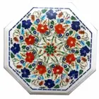 12" White Marble Side Table Top inlay semi precious stones Handmade work