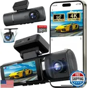 3 Channel 4K Dash Cam Front, 1080P Dash Camera Rear and Inside for Cars with