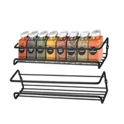 2X Kitchen Spice Rack Shelves Wall Mount Kitchen Door Storage Organizer - Black/Silver
