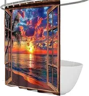 Photographic Landscape Style Decoration Shower Curtain for Bathroom Glow of The Setting Sun Bathtub Curtains Sets with Hooks Washable 90 x 180 cm