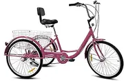 Three Wheel Bike, Adult Tricycle 3 Wheel Bikes 24inch 7 Speed Cruise Trike with Large Basket & Seat Backrest for Recreation Shopping Picnics Exercise Men's Women's Cycling Pedalling