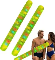 Pool Inflatable Sticks,2X Blow Up Pool PVC Noodles - Giant Outdoor Water Floating Toy, Built-in Shiny Colorful Light for Swimming Beach Lake Party