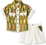 [Masala Baby] Baby Boys Neat 2 pc Set Ikat Band Multi, 3-6 Months, Multi, 3-6 Months