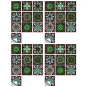 Wall Art 40Pcs Mandala Pattern Tile Wall Stickers Water Resistant Wallpaper Removable Decal for Kitchen Bathroom-