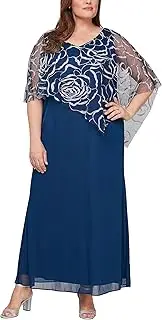 S.L. Fashions Women's Plus Size Stretch Knit Sparkle Beaded Overlay Cape Dress