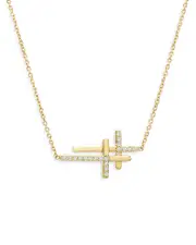 Bloomingdale's Fine Collection Diamond Double Cross Necklace in 14K Yellow Gold, 0.15 ct. t. w.