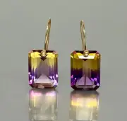 Bicolor Ametrine Emerald Cut Simple Dangle Earring Simulated Silver 925