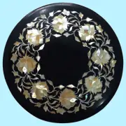 12" Stone Side Table Top Antique mop Design Inlay round marble Coffee Table top