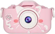 Kids Camera with Silicone Case, Video Camera for Children with Fun Games, Kids Digital Camera with Special Effects, Rechargeable Battery, Ideal Boys and Girls (Pink Cat 32G)