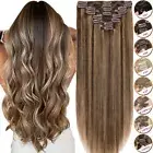 Thick Clip In 100% Remy Human Hair Extension Double Weft Full Head Wavy Straight