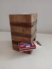 Hand Crafted Recycled Wood Tea Light Tower Candle with Match Box Holder