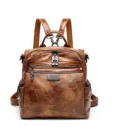 Women Vintage Multi-Function Backpack Large Capacity Crossbody Bag Solid Handbag