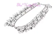 White Simulated Pearl & Clear Czech Lead Crystal Glass Peter Pan Collar Necklace