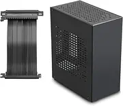 Aluminum Mini ITX Case with PCIe Riser, JOYJOM Mini PC Case, SFF Small Form Factor PC Case, TX Computer Gaming Case Supports GPU Graphics Card (Black)