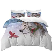Snowy Christmas with Red Bird and White Horse Quilt Cover