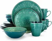 Elama Sea Foam Mozaic 16 Piece Luxurious Stoneware Dinnerware with Setting for 4
