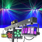 CR Mix Party GigBar Pro 2 X Derby 2 X LED Par 4 X UV/Strobe and RG Laser with Wireless footswitch Controller Stand and Carry Bag