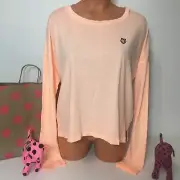 Victoria Secret PINK Logo PEACH EMOJI Long Sleeve Tee Top Color Peach Size L