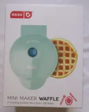 NIB Dash Mini Maker Waffle Maker Teal Aqua Non-Stick Round